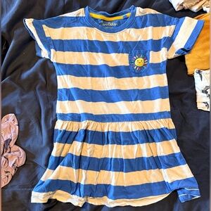 Mini Boden Blue and White Dress with Yellow sunshine pocket  - 4-5y